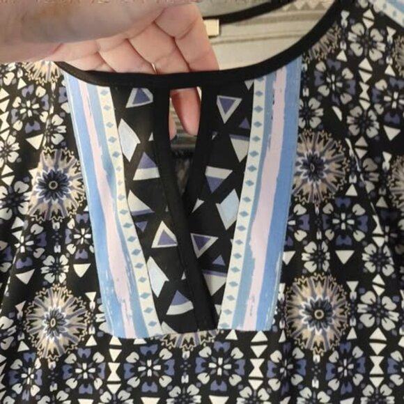 Roz &‎ Ali Mixed Print Boho Tunic Top Black Blue 1X Weekend Casual Everyday Wear - Picture 8 of 10